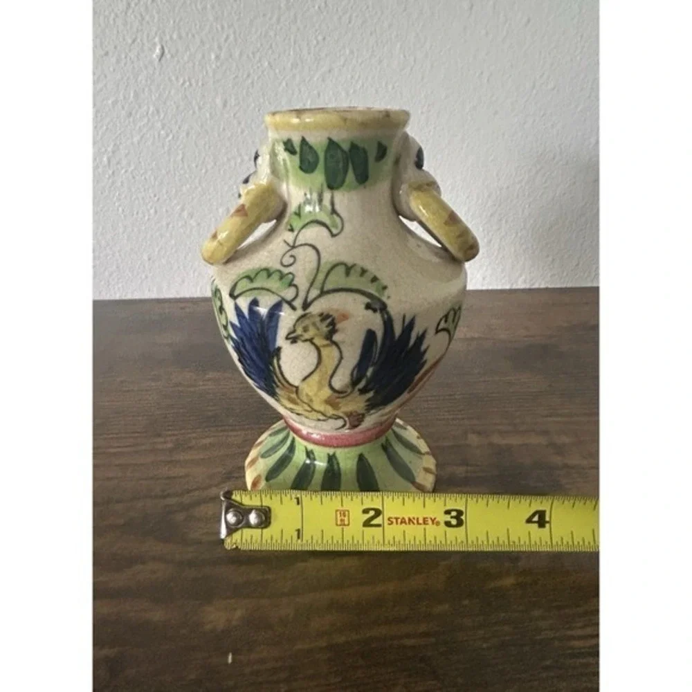 Vintage Handles‎ Ceramic Vase JAPAN Phoenix Bird Asian 5inch